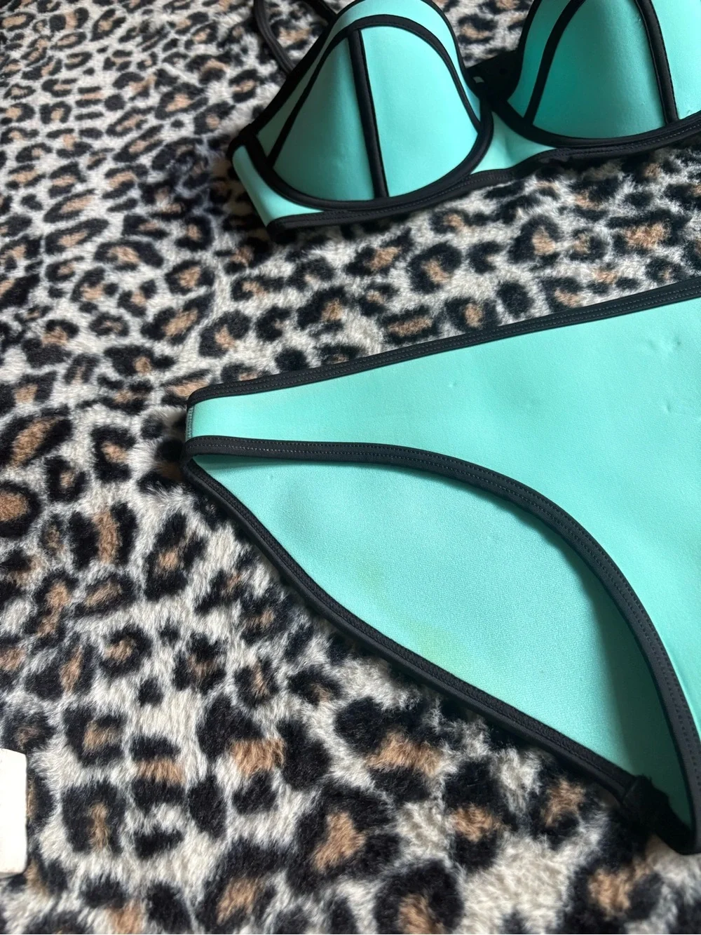 triangl swimwear mint blue Bikini with Black Trim